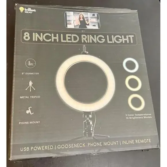 Brilliant Ideas Ring Light With Phone Holder U8 Inch Adjustable Dimmable USB Blu - Picture 2 of 4